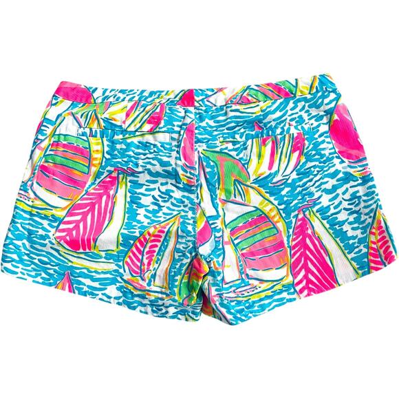 Lilly Pulitzer Shorts Womens 2 Blue Pink Sailboat Print 100% Cotton Summer Beach - Picture 2 of 5